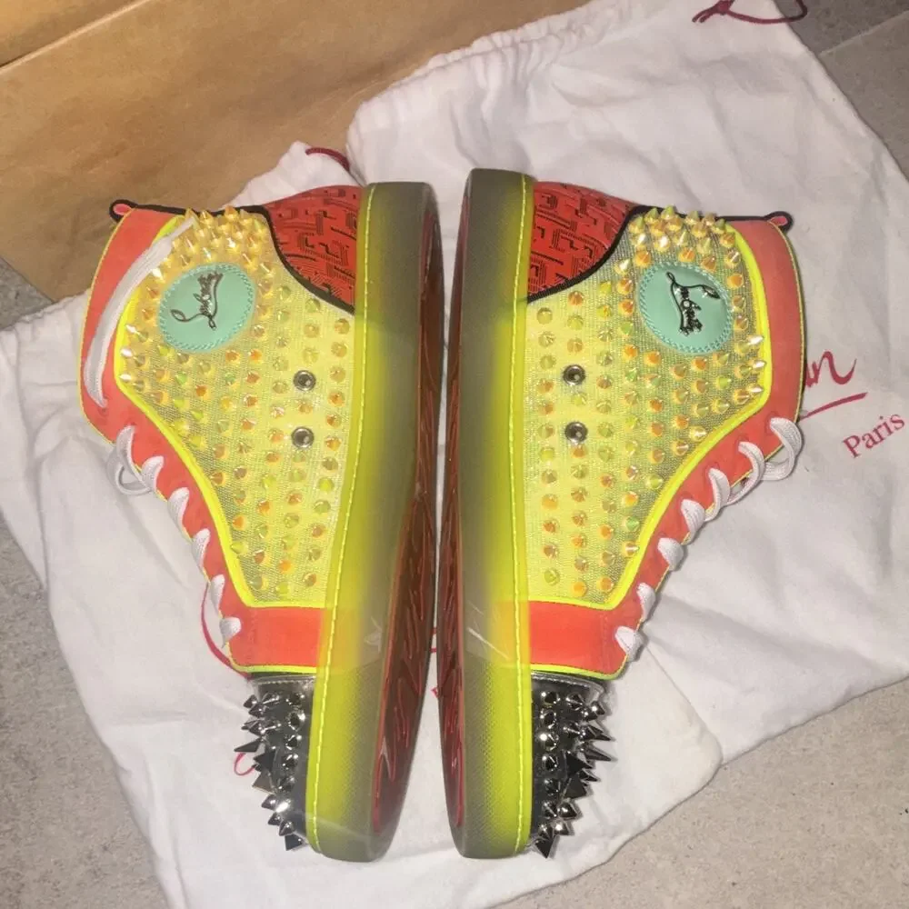 Christian Louboutin Men’s Multicolor Mesh Spiked High-Top Sneakers EU 43